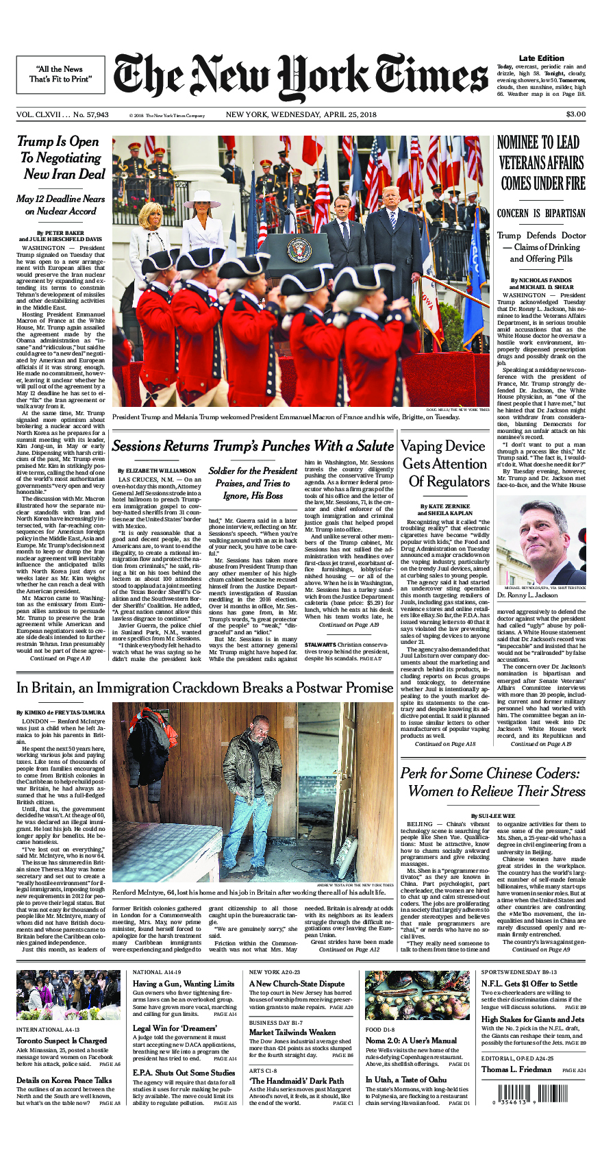 Prima-pagina-New-York-Times-del-2018-04-25