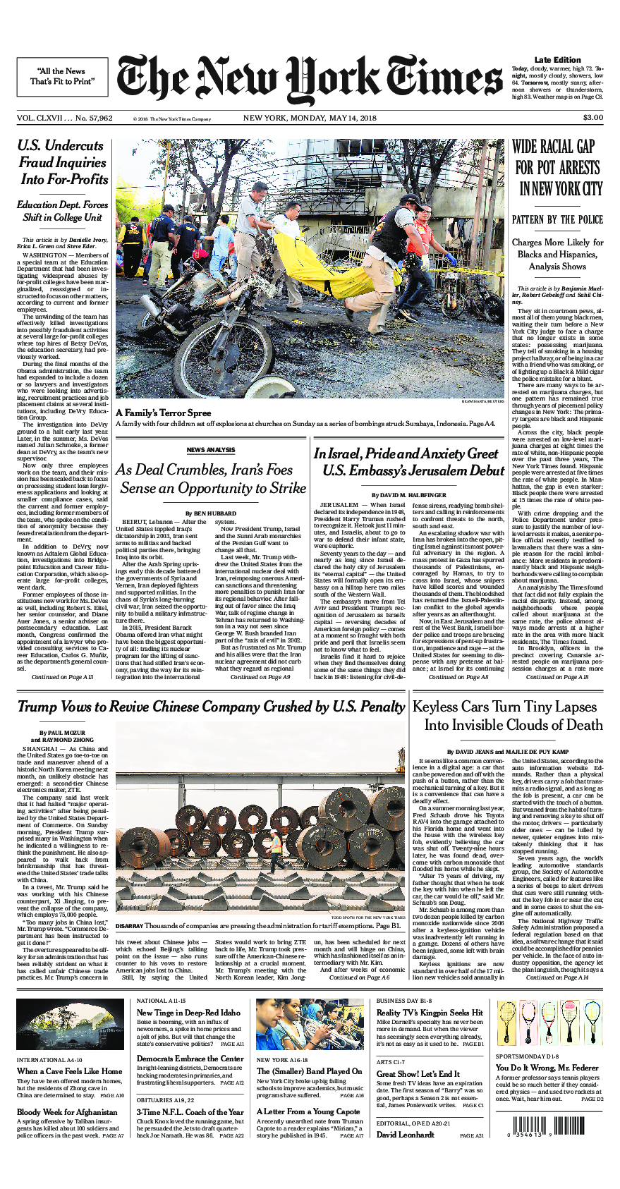 Prima-pagina-New-York-Times-del-2018-05-14