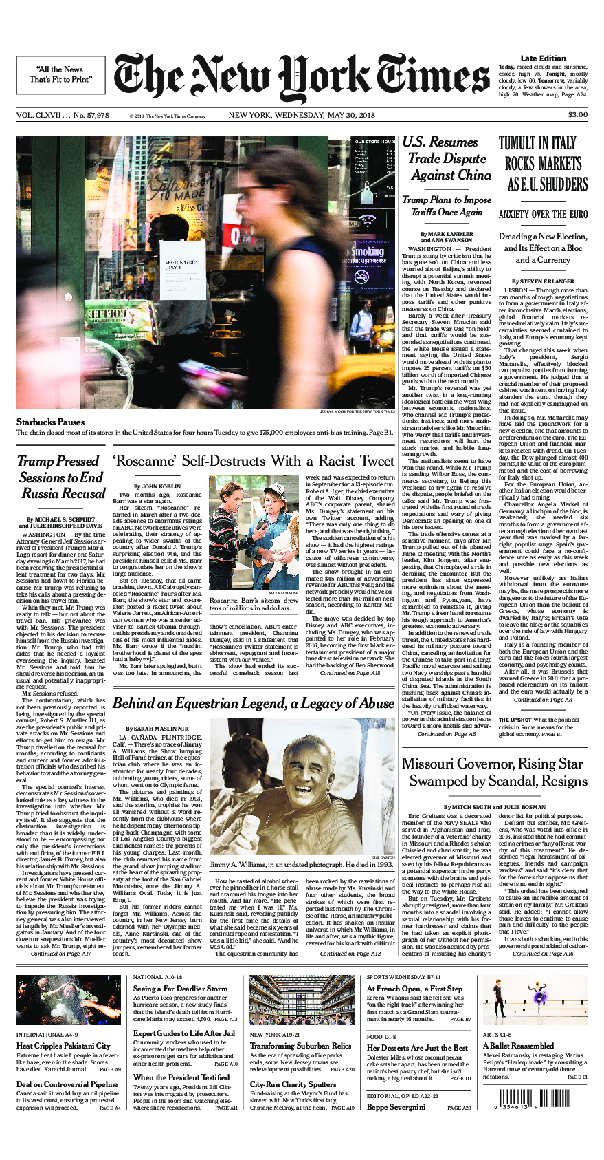 Prima-pagina-New-York-Times-del-2018-05-30