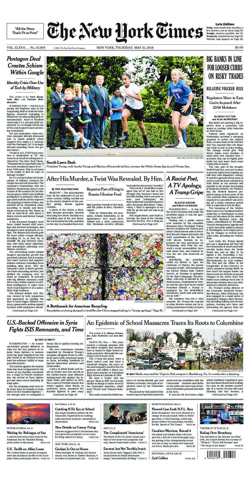 Prima-pagina-New-York-Times-del-2018-05-31