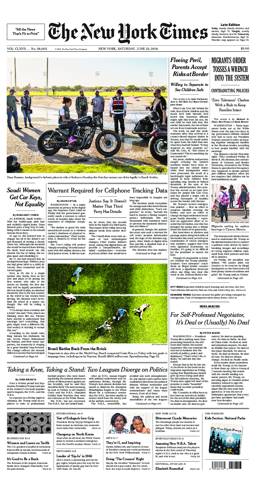 Prima-pagina-New-York-Times-del-2018-06-23