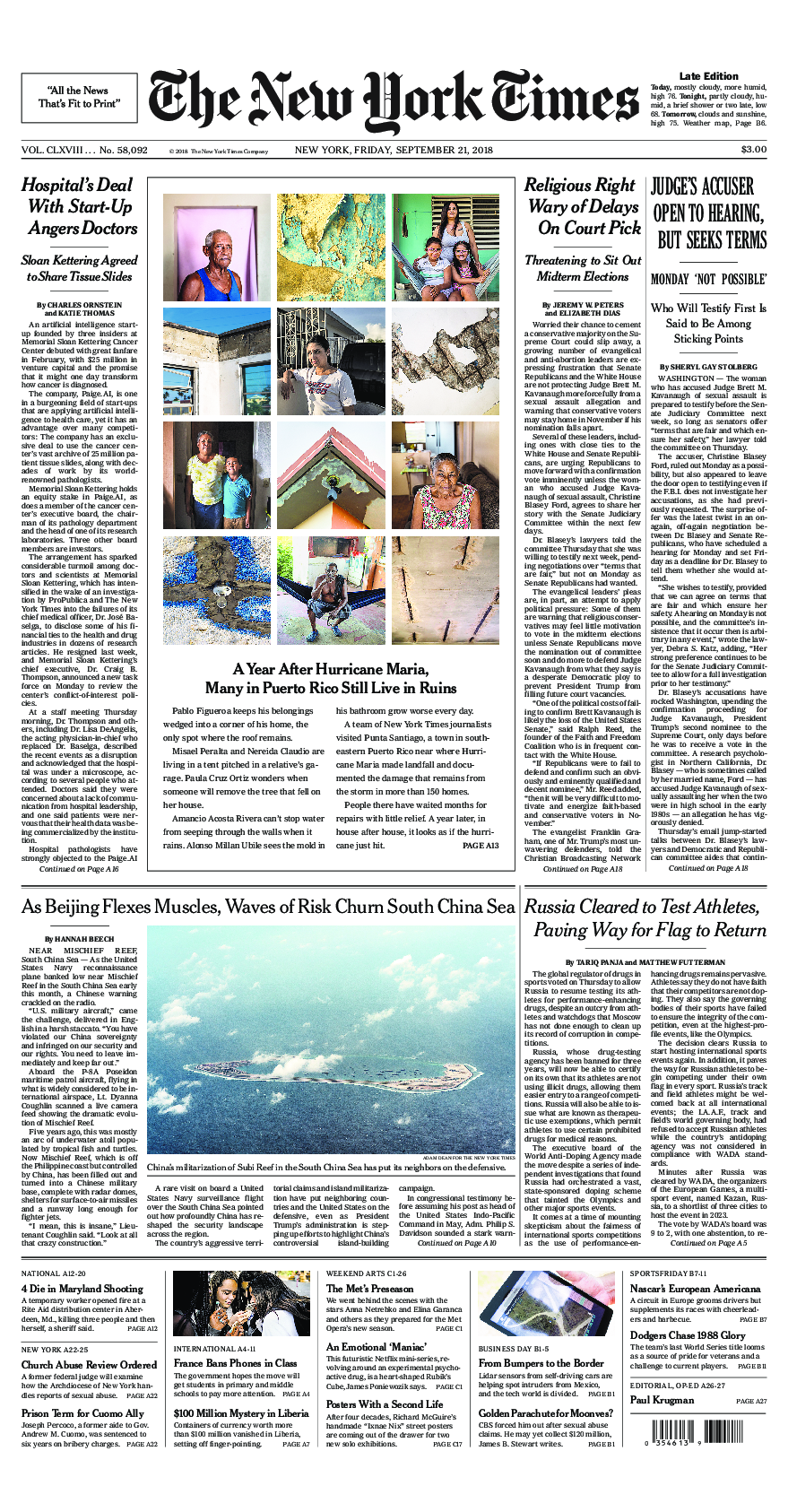 Prima-pagina-New-York-Times-del-2018-09-21