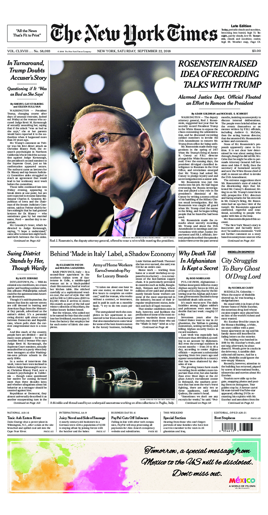 Prima-pagina-New-York-Times-del-2018-09-22