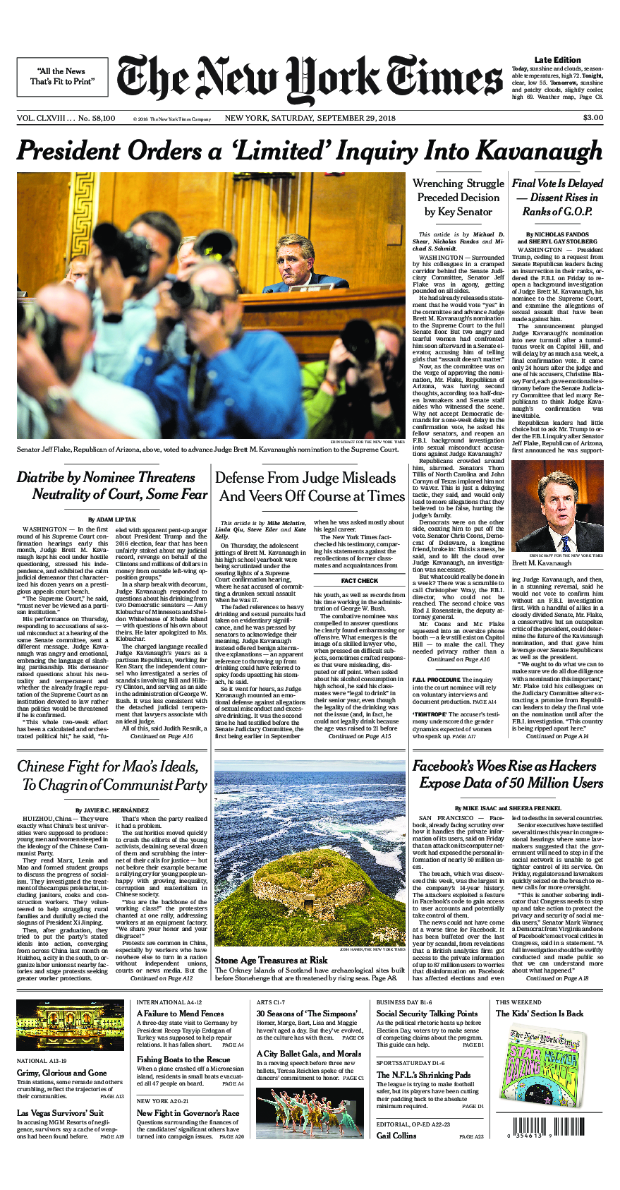 Prima-pagina-New-York-Times-del-2018-09-29