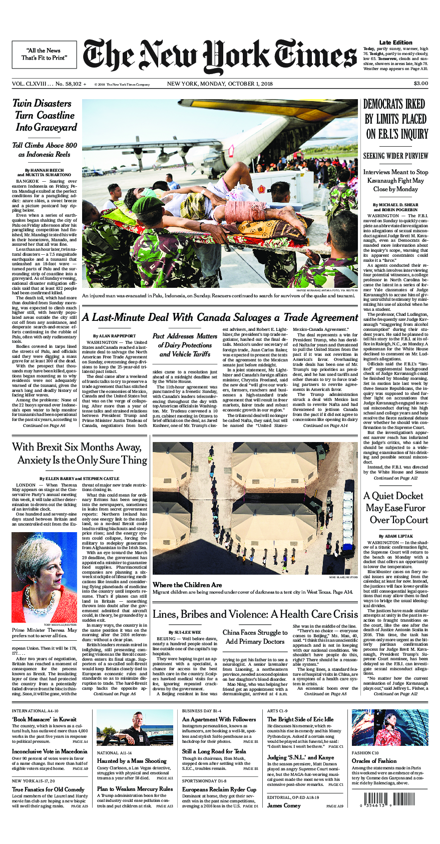 Prima-pagina-New-York-Times-del-2018-10-01