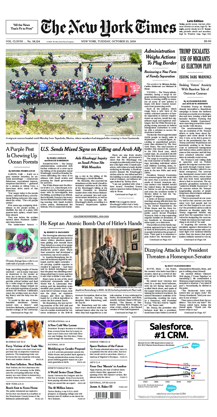 Prima-pagina-New-York-Times-del-2018-10-23