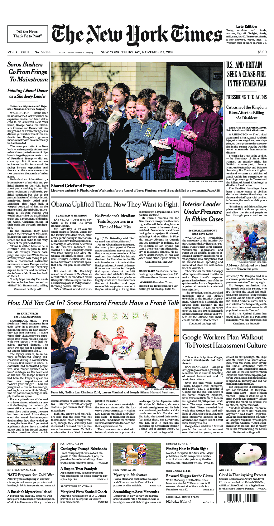 Prima-pagina-New-York-Times-del-2018-11-01