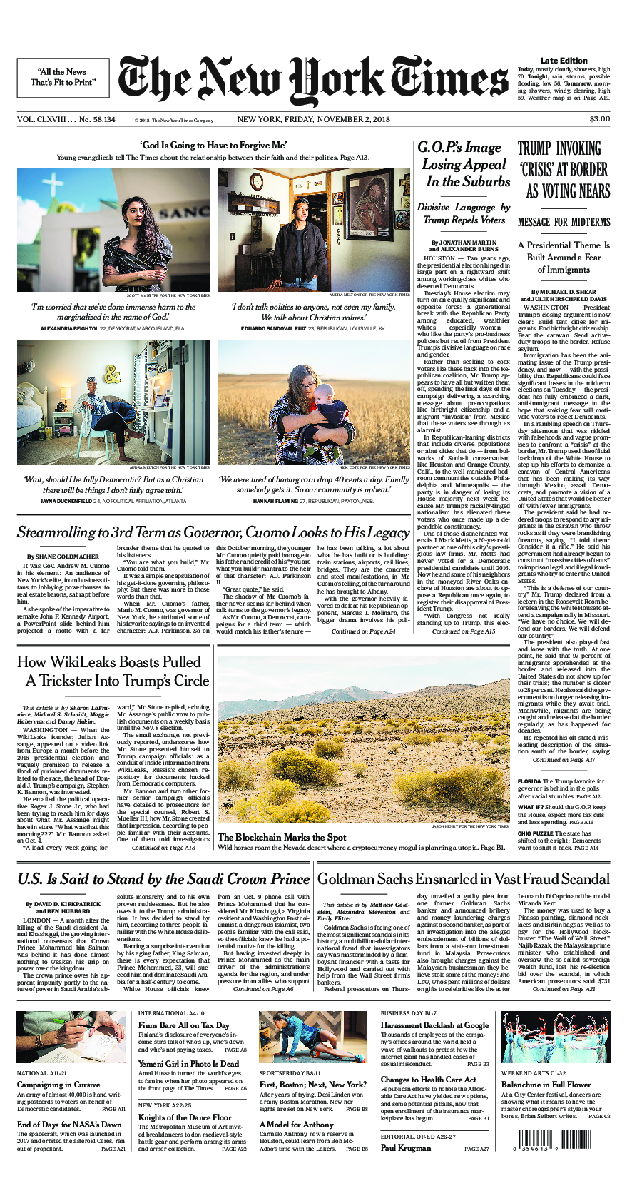 Prima-pagina-New-York-Times-del-2018-11-02