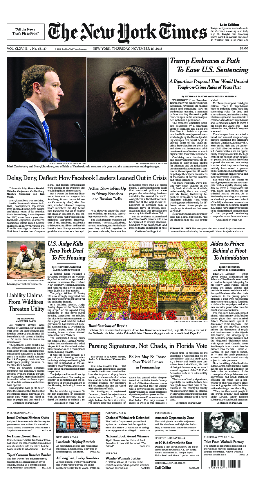 Prima-pagina-New-York-Times-del-2018-11-15