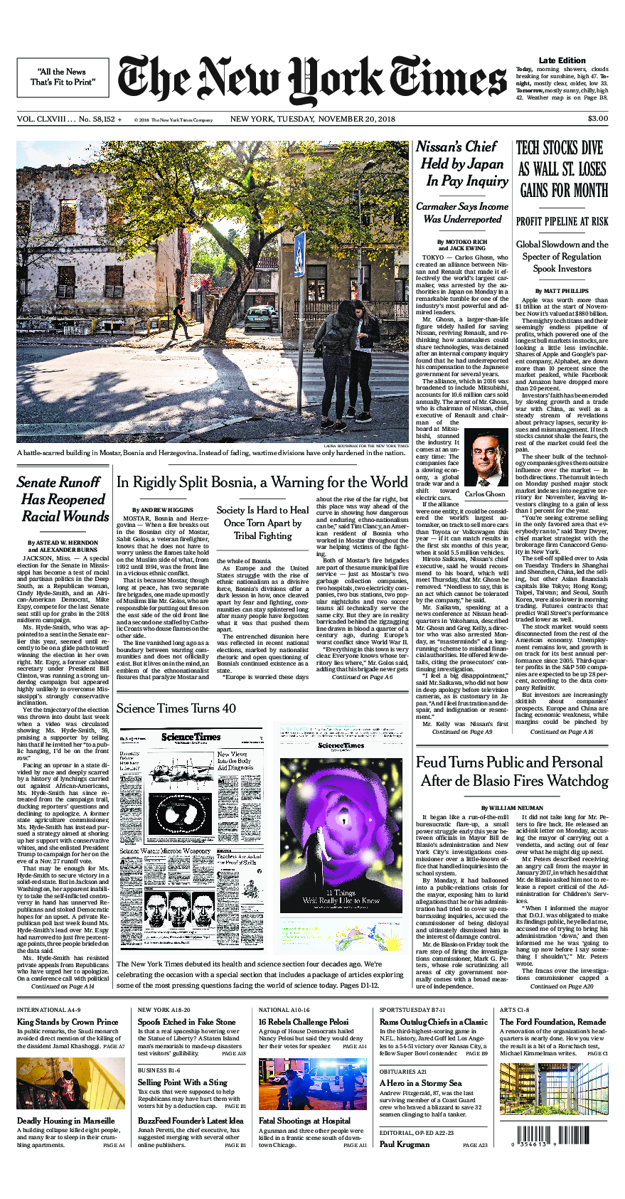 Prima-pagina-New-York-Times-del-2018-11-20