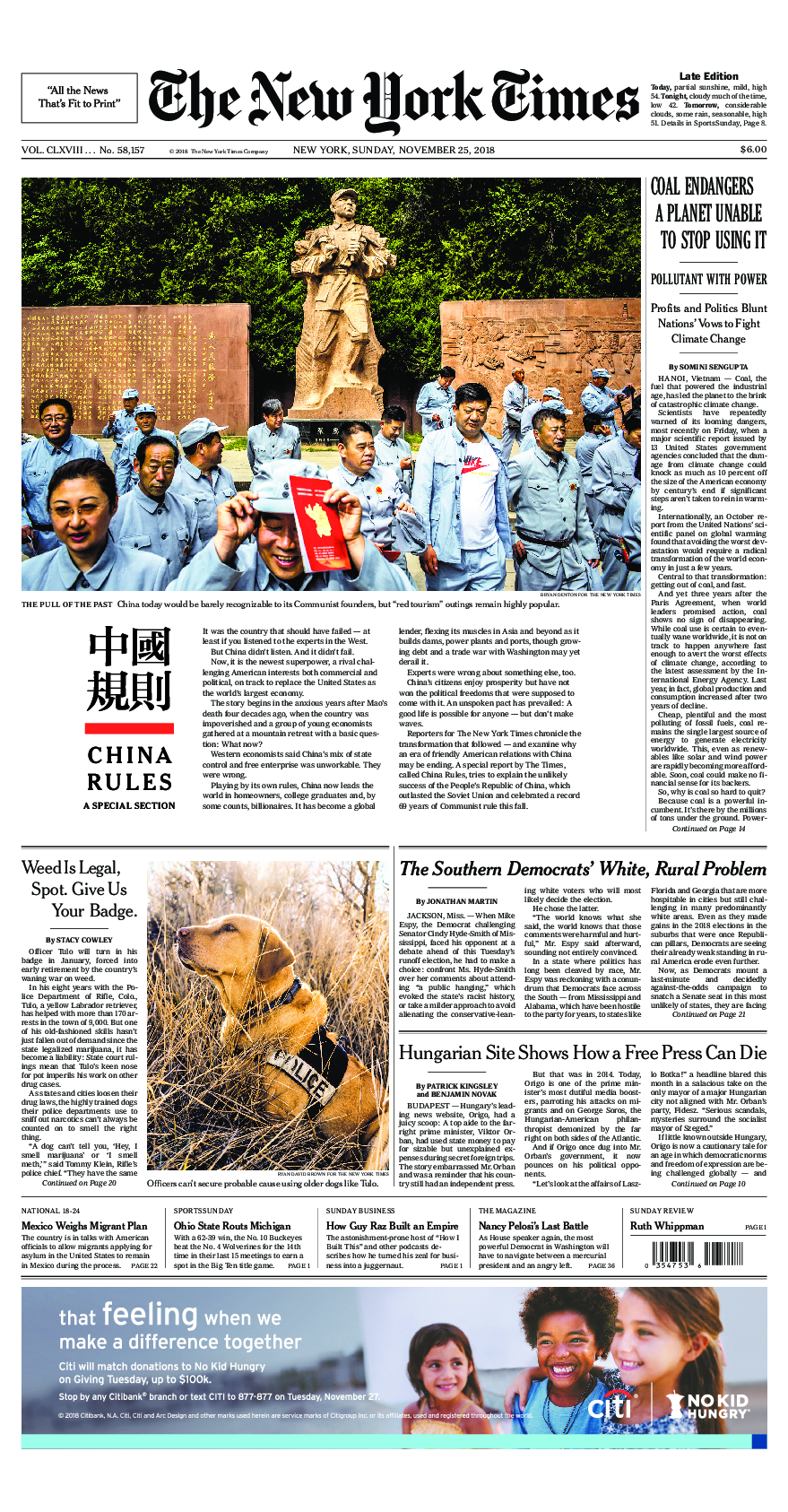 Prima-pagina-New-York-Times-del-2018-11-25