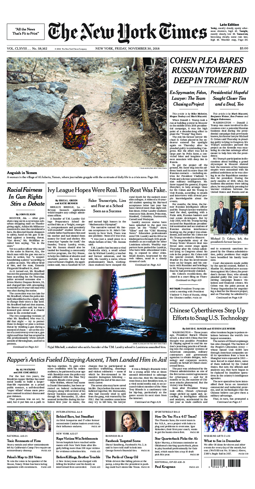 Prima-pagina-New-York-Times-del-2018-11-30