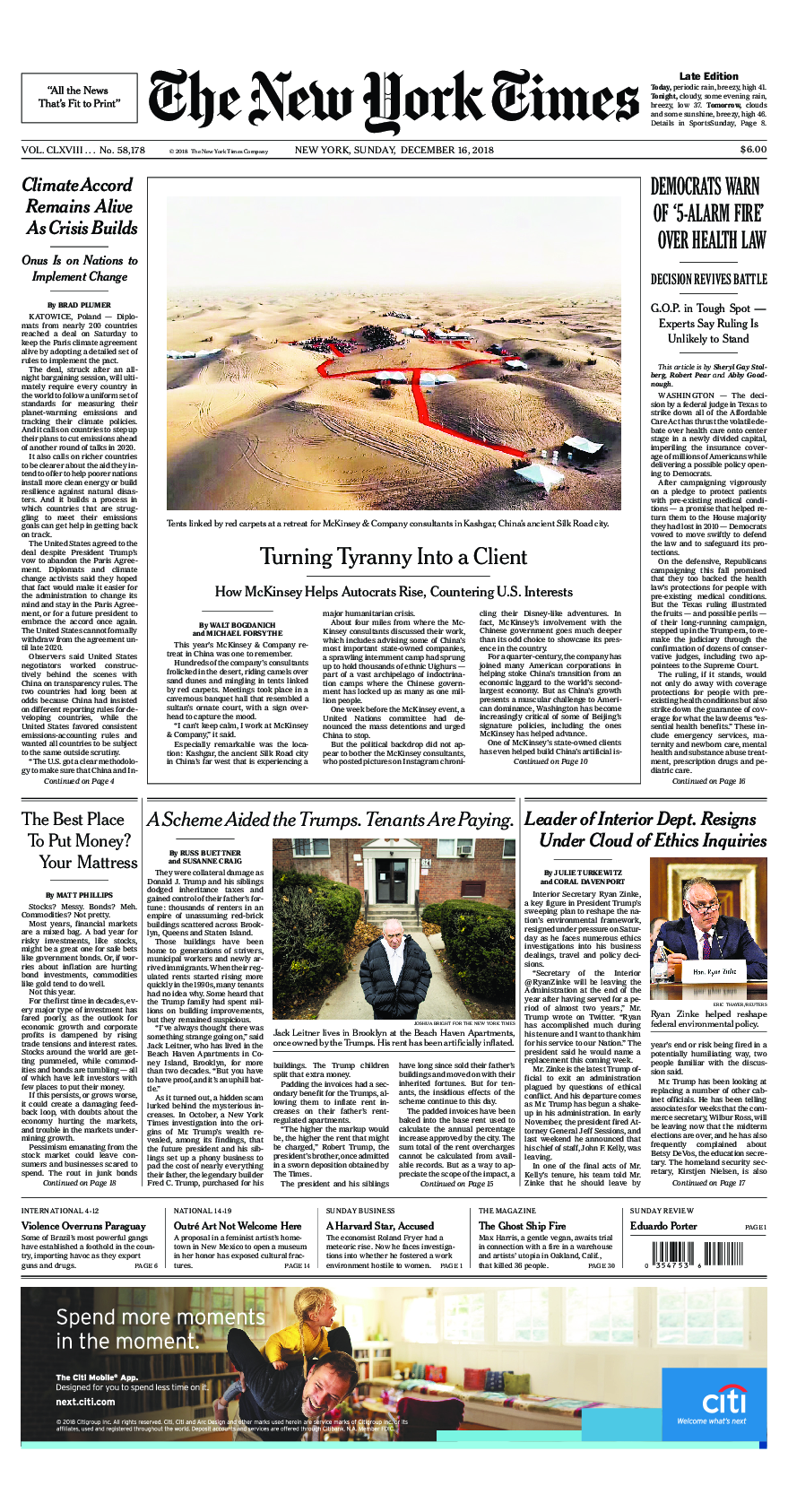 Prima-pagina-New-York-Times-del-2018-12-16