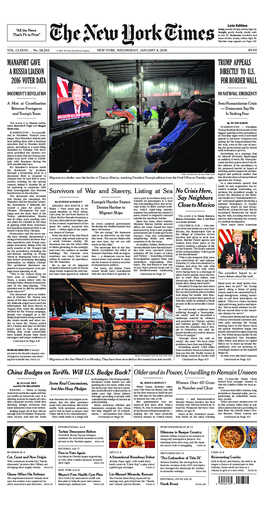 Prima-pagina-New-York-Times-del-2019-01-09