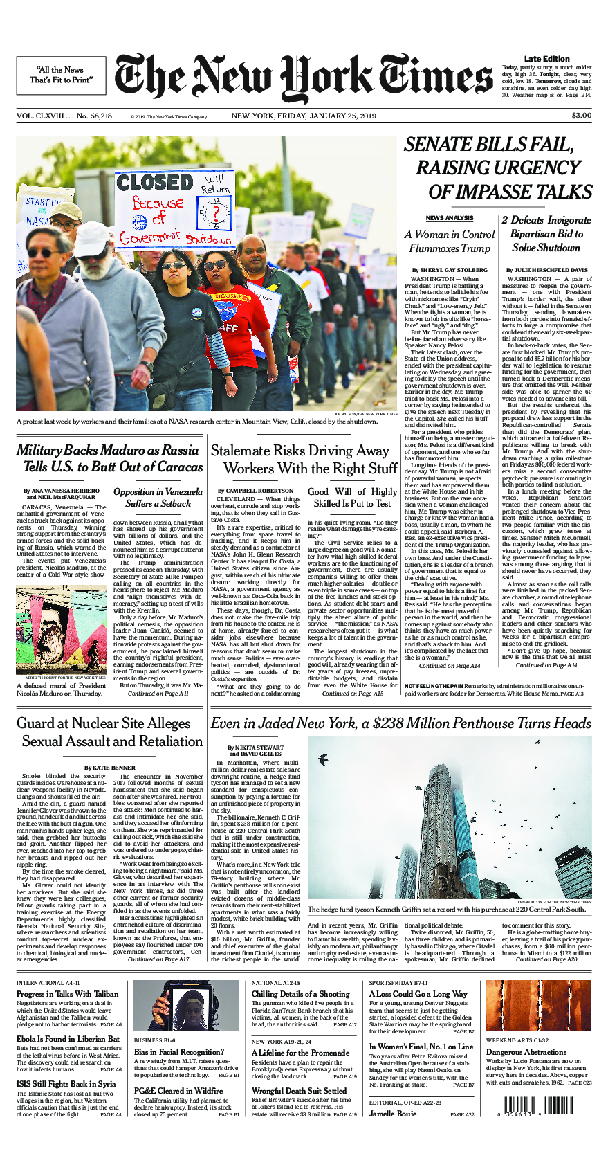 Prima-pagina-New-York-Times-del-2019-01-25