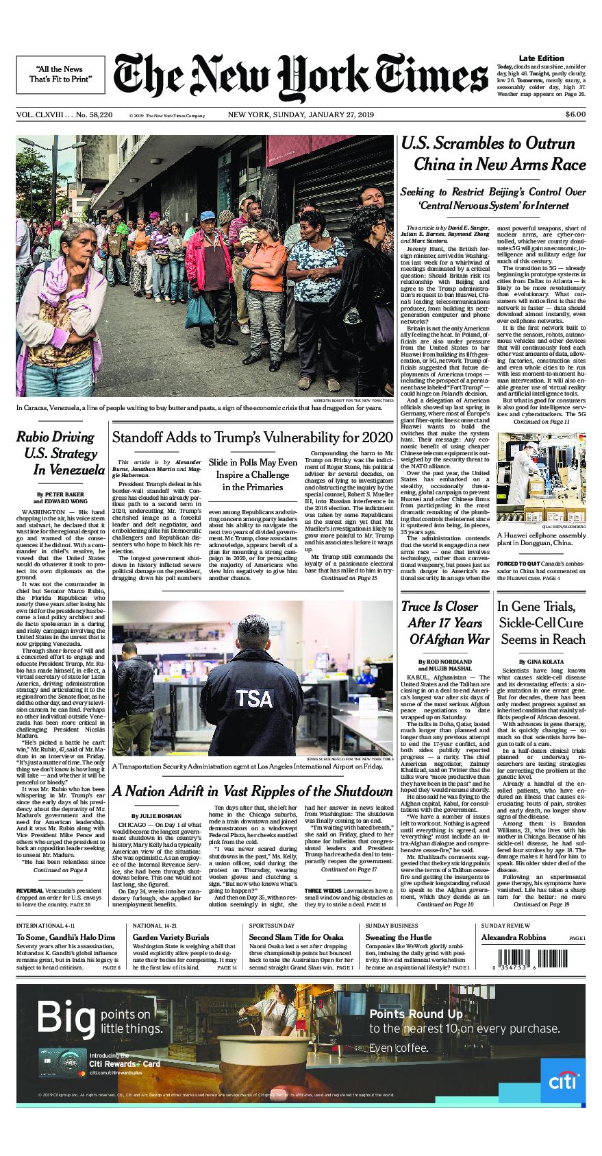 Prima-pagina-New-York-Times-del-2019-01-27