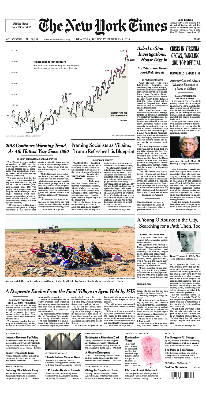 Prima-pagina-New-York-Times-del-2019-02-07