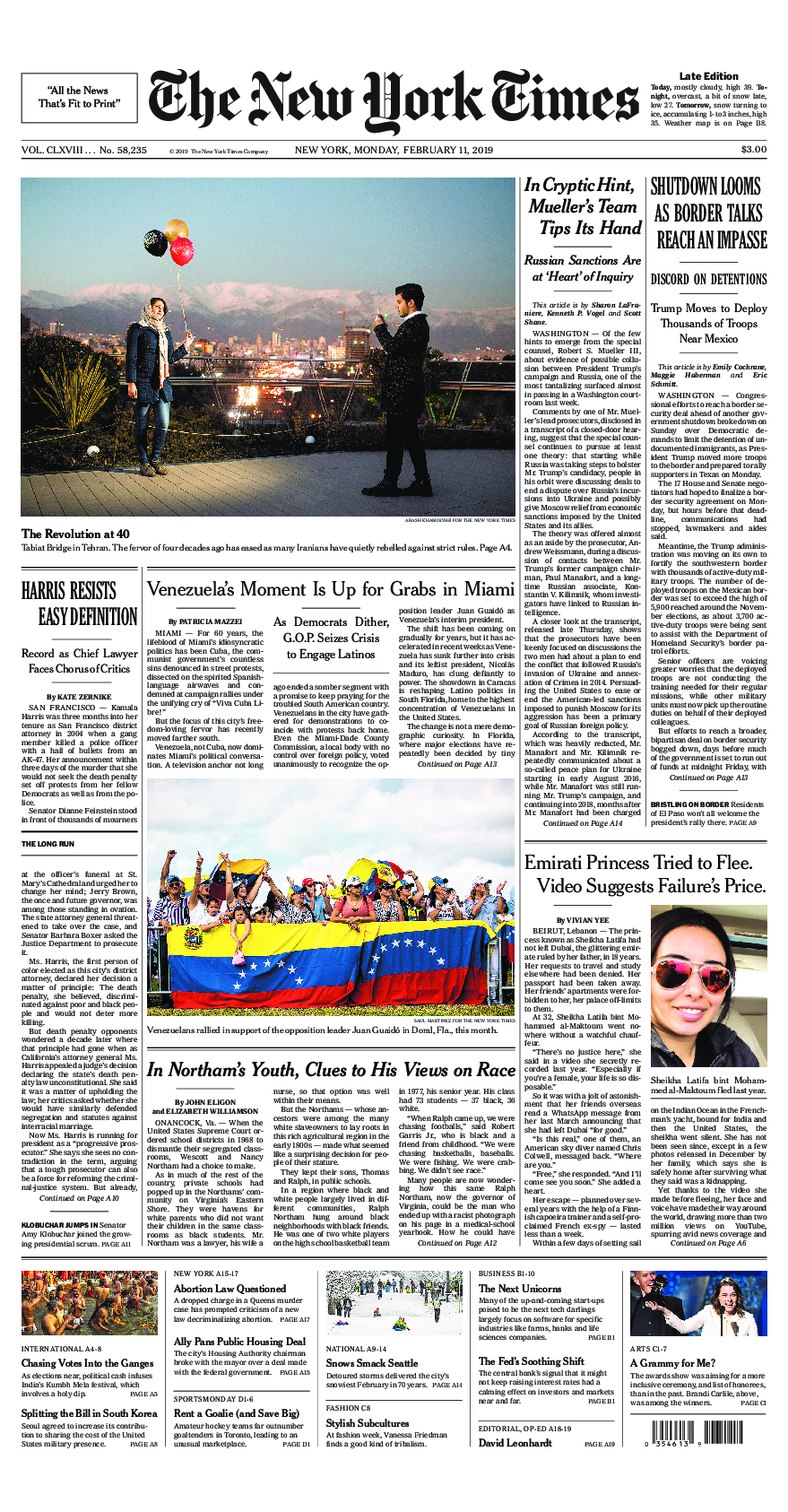 Prima-pagina-New-York-Times-del-2019-02-11