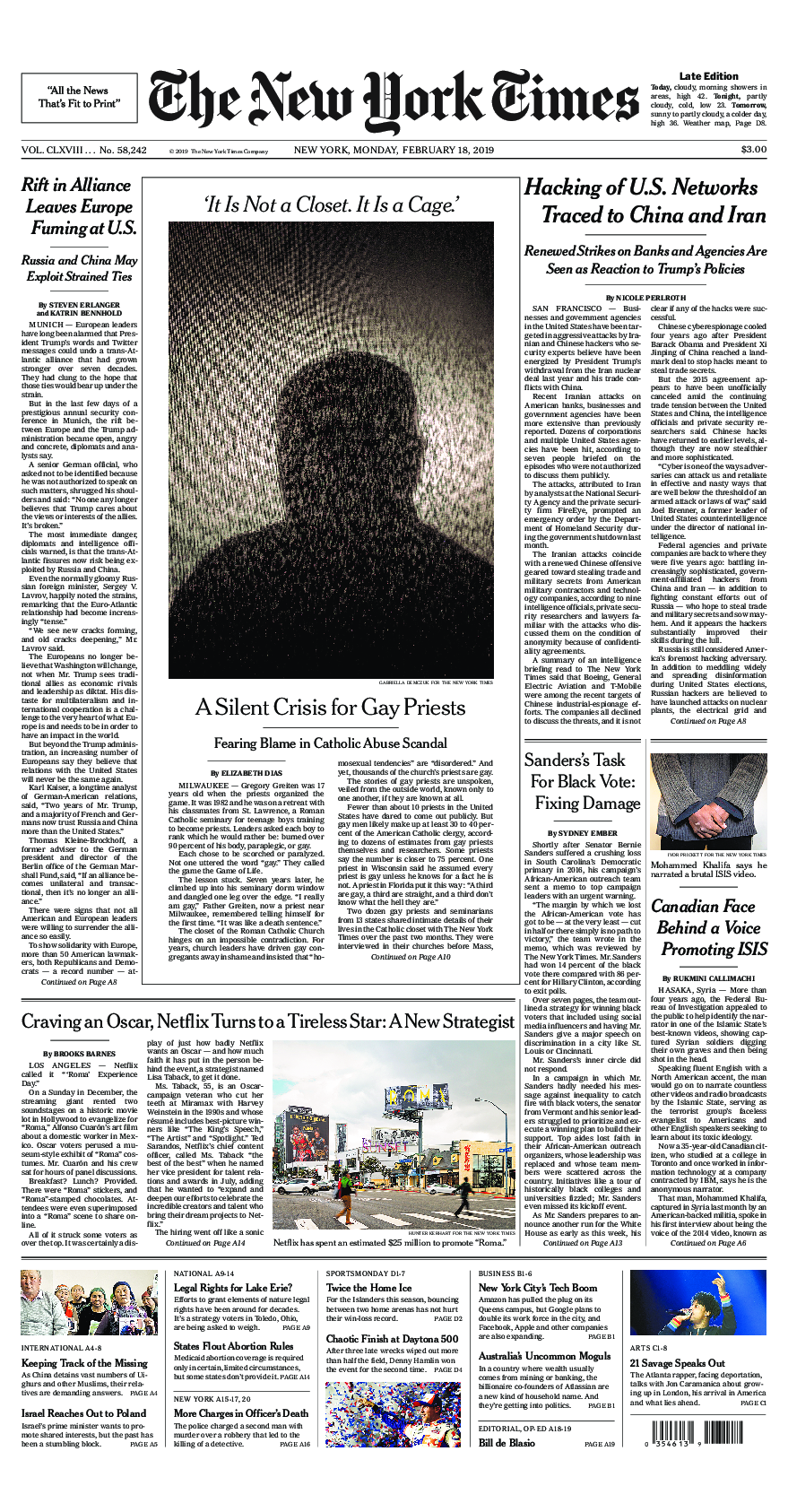 Prima-pagina-New-York-Times-del-2019-02-18