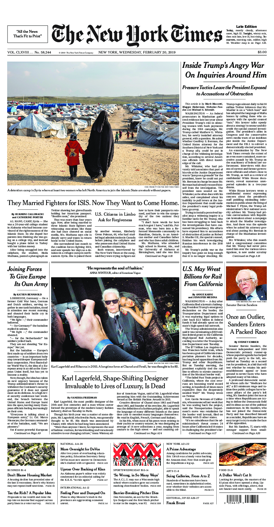 Prima-pagina-New-York-Times-del-2019-02-20