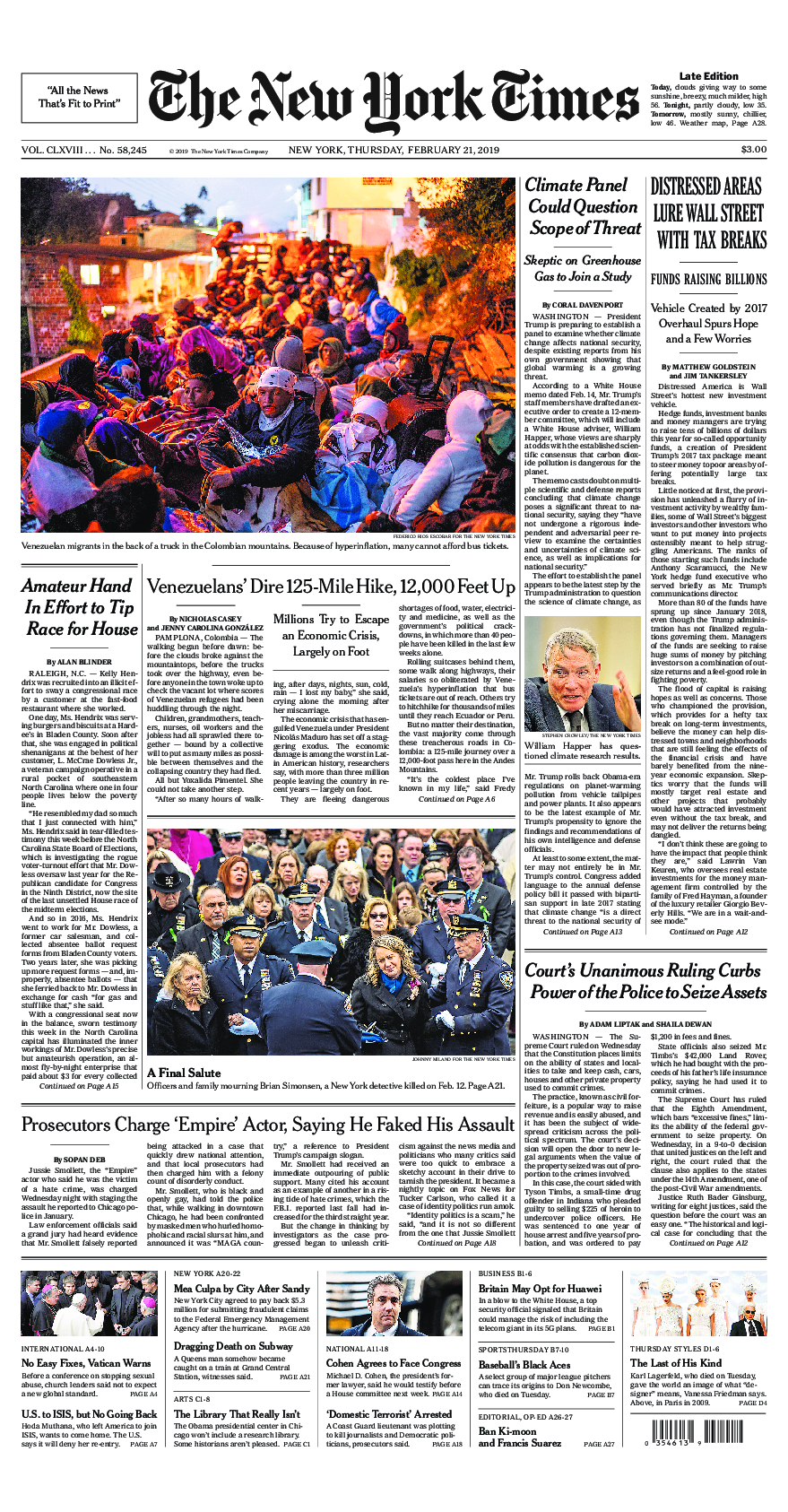 Prima-pagina-New-York-Times-del-2019-02-21