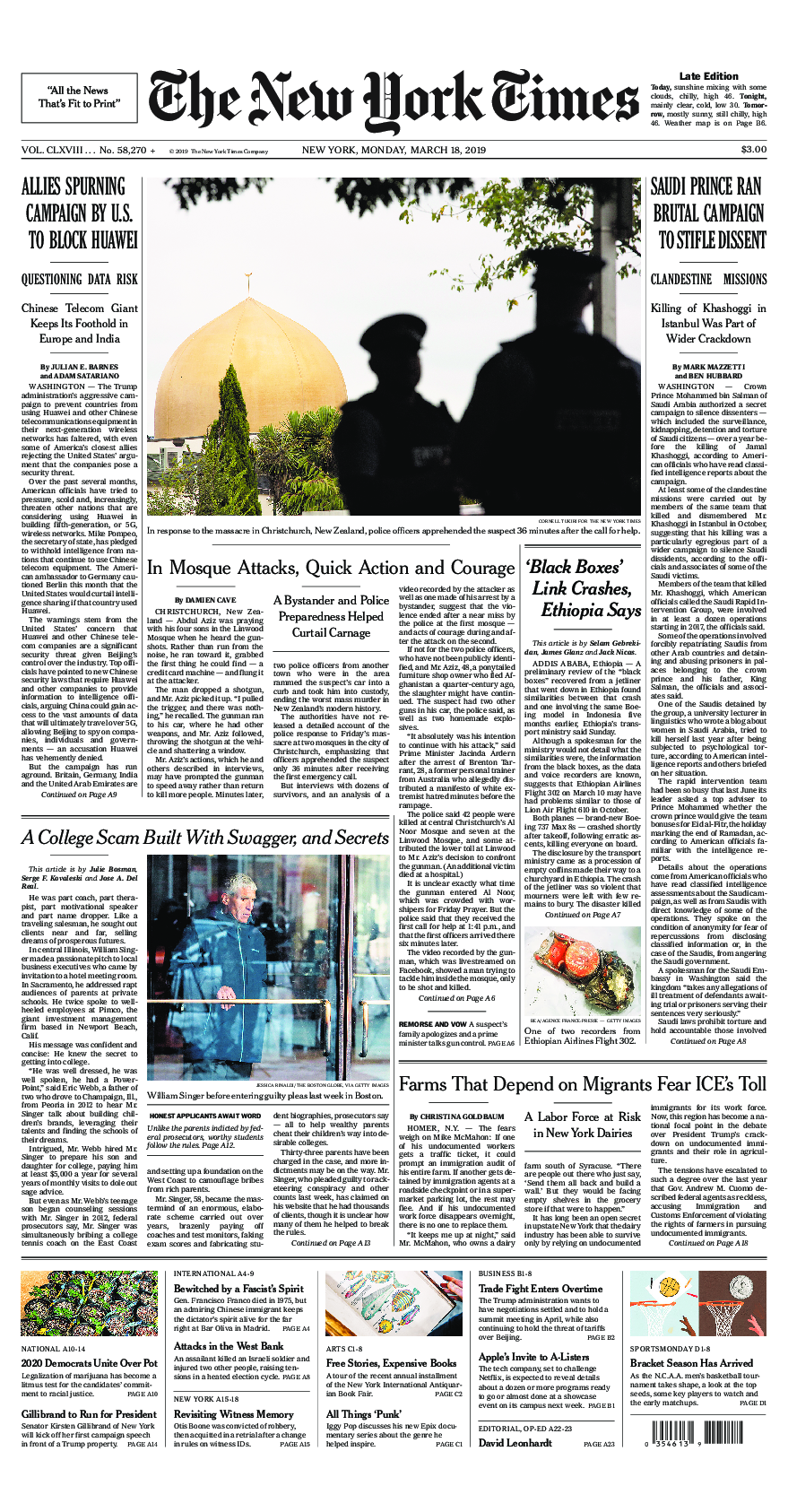 Prima-pagina-New-York-Times-del-2019-03-18