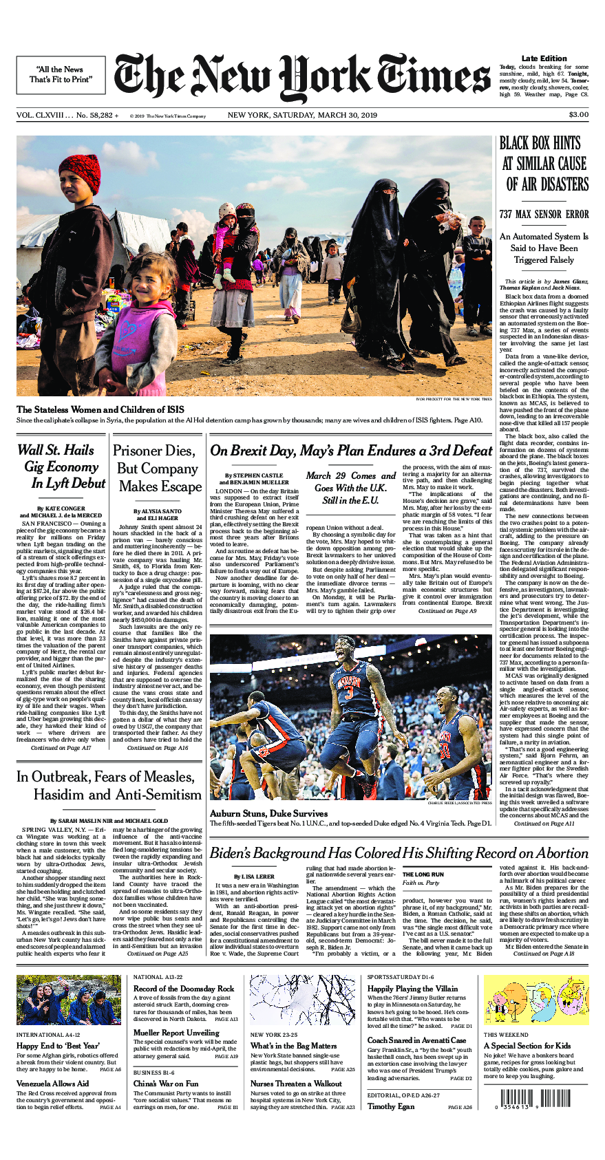 Prima-pagina-New-York-Times-del-2019-03-30