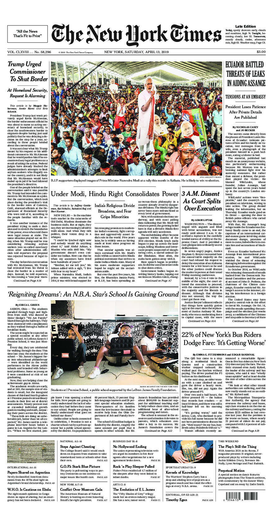 Prima-pagina-New-York-Times-del-2019-04-13