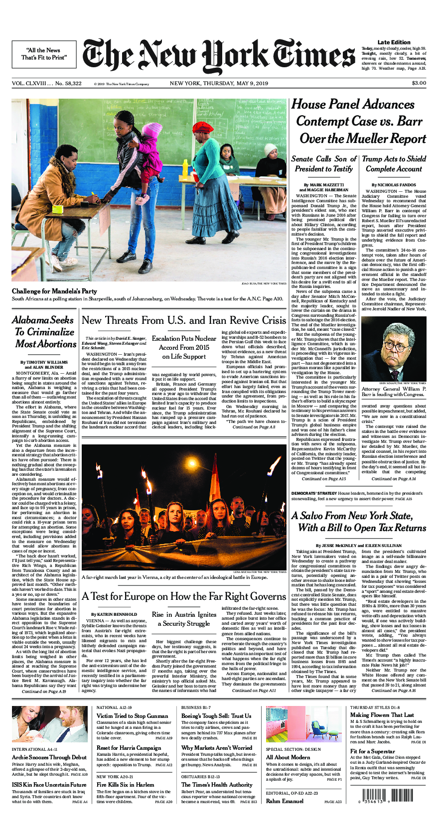 Prima-pagina-New-York-Times-del-2019-05-09