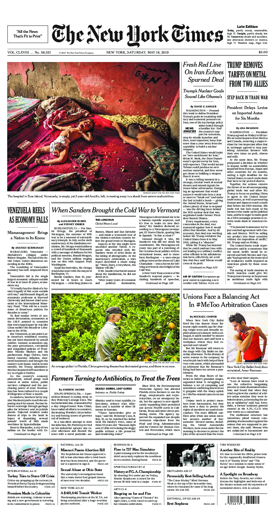 Prima-pagina-New-York-Times-del-2019-05-18