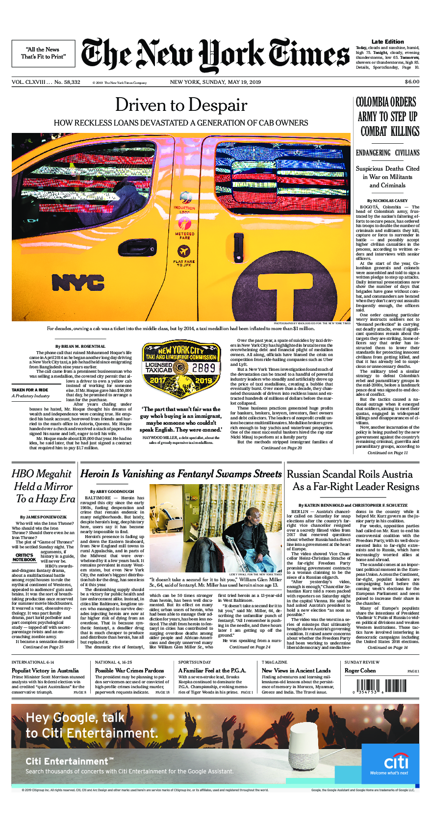 Prima-pagina-New-York-Times-del-2019-05-19