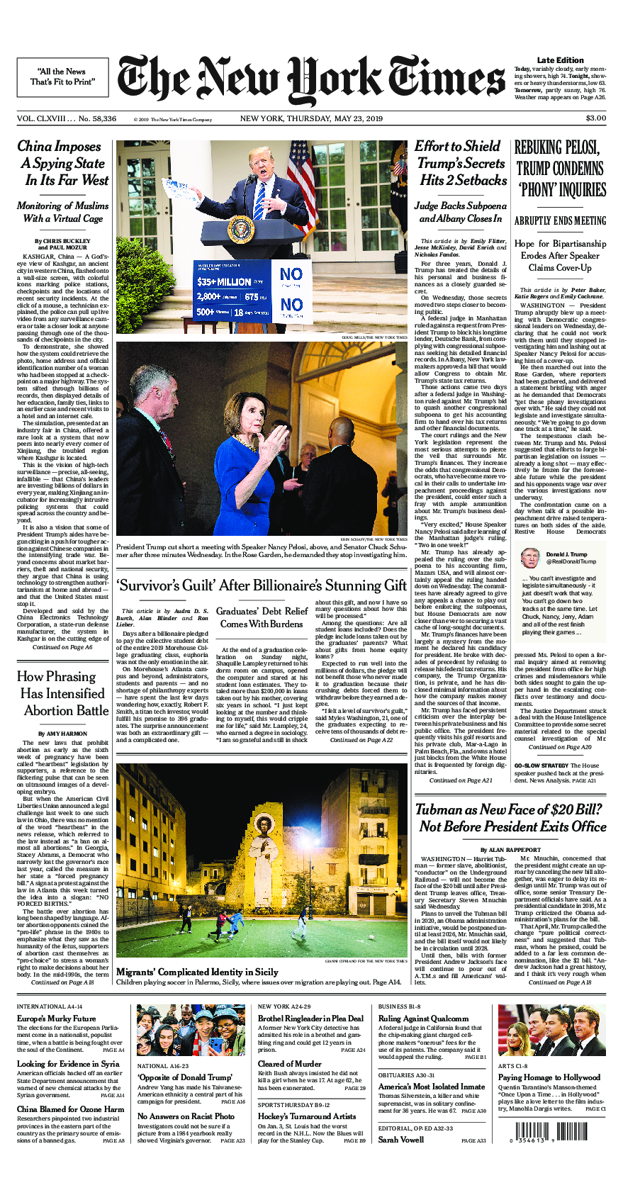 Prima-pagina-New-York-Times-del-2019-05-23