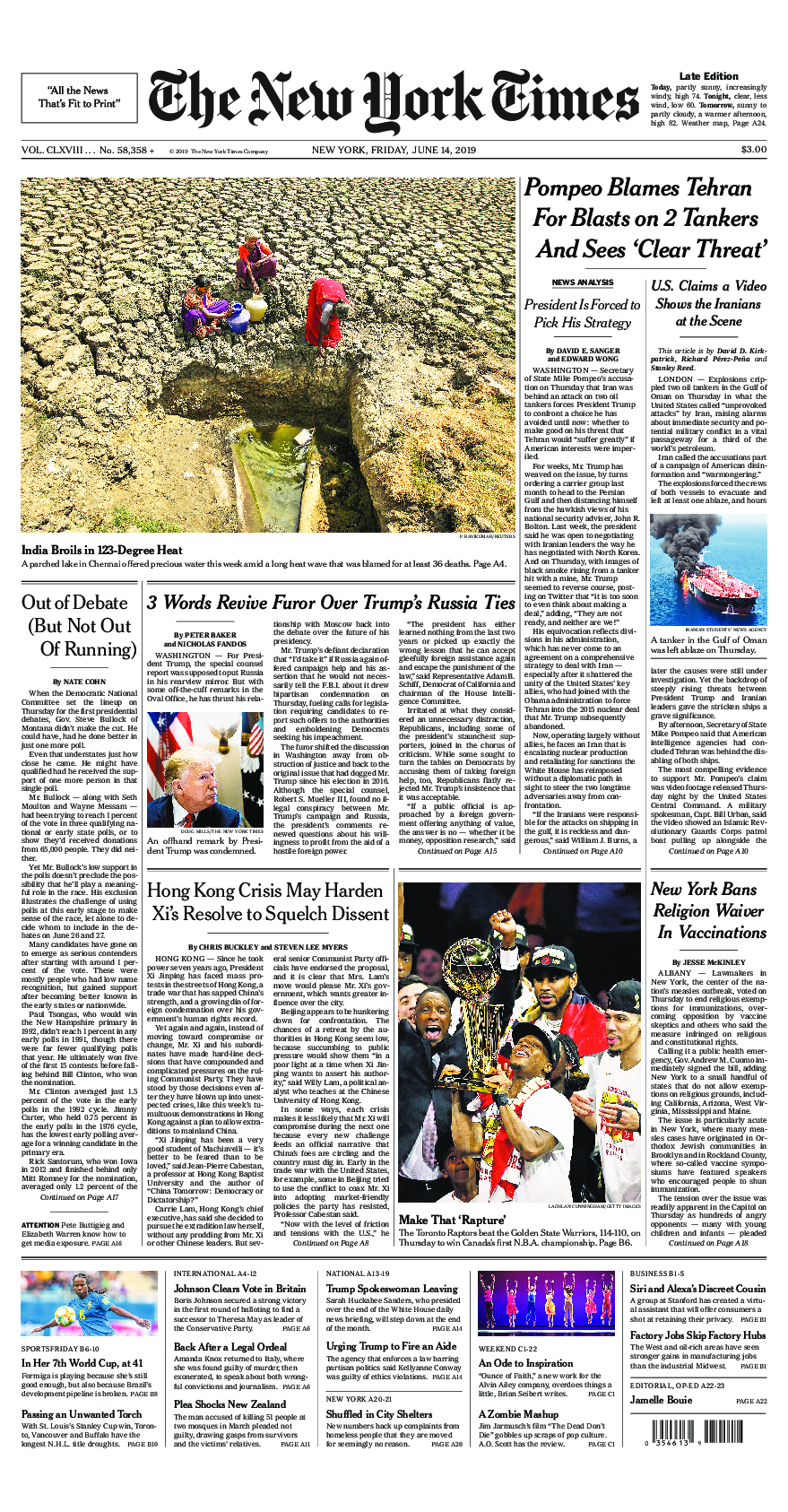 Prima-pagina-New-York-Times-del-2019-06-14