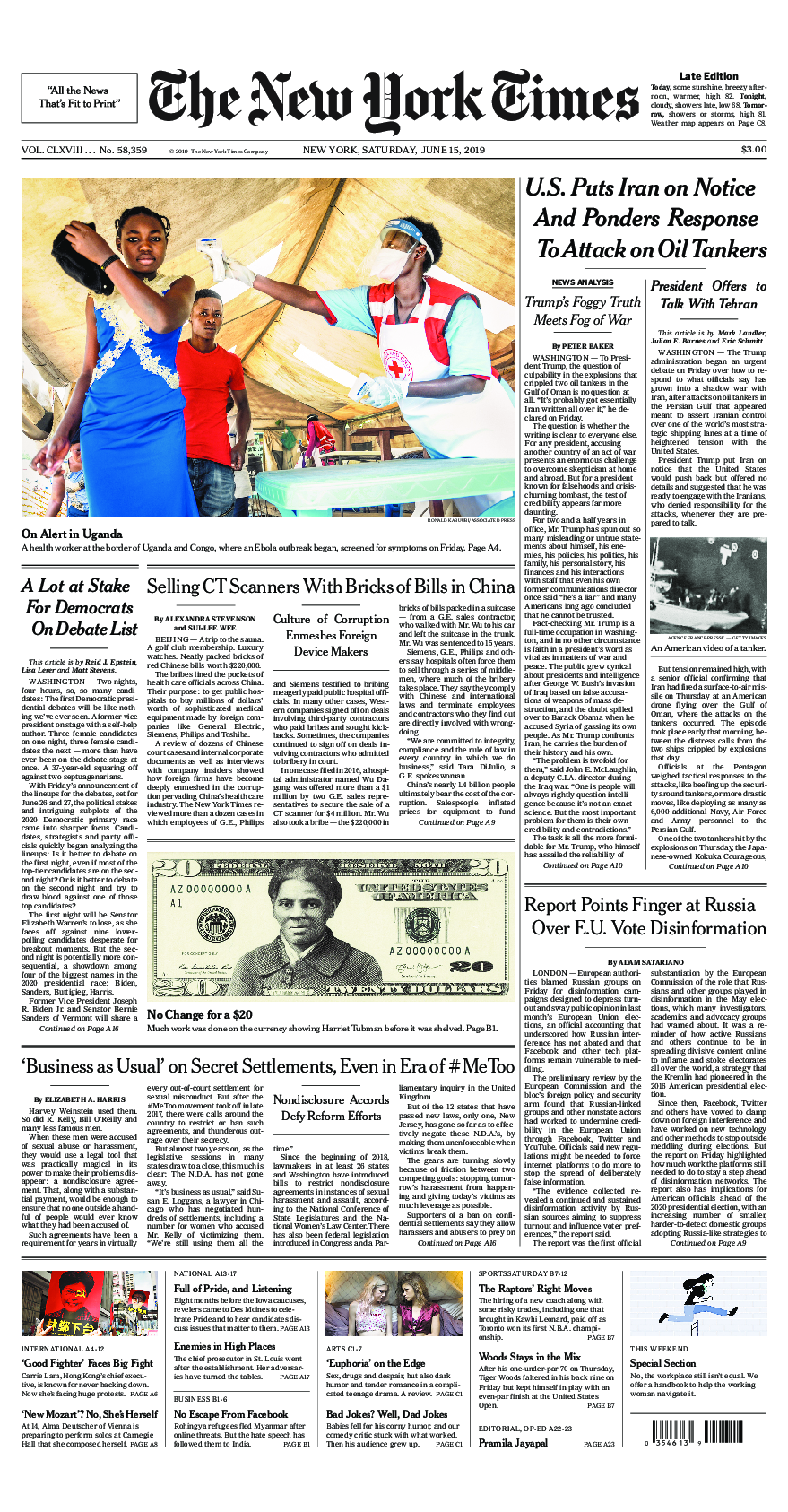 Prima-pagina-New-York-Times-del-2019-06-15