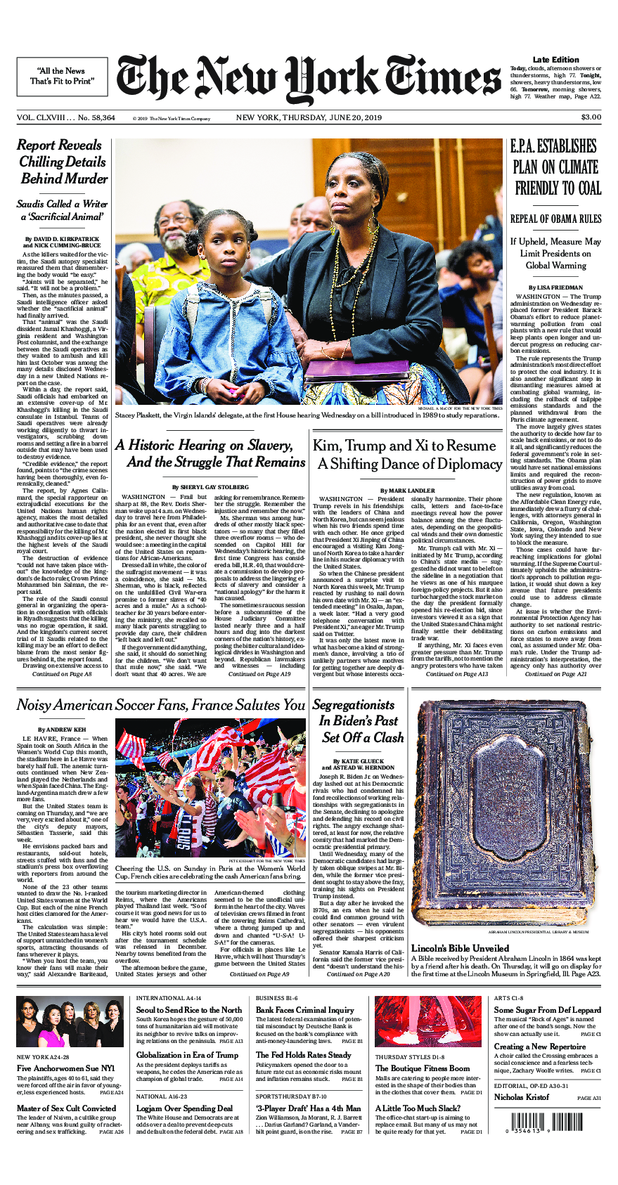 Prima-pagina-New-York-Times-del-2019-06-20