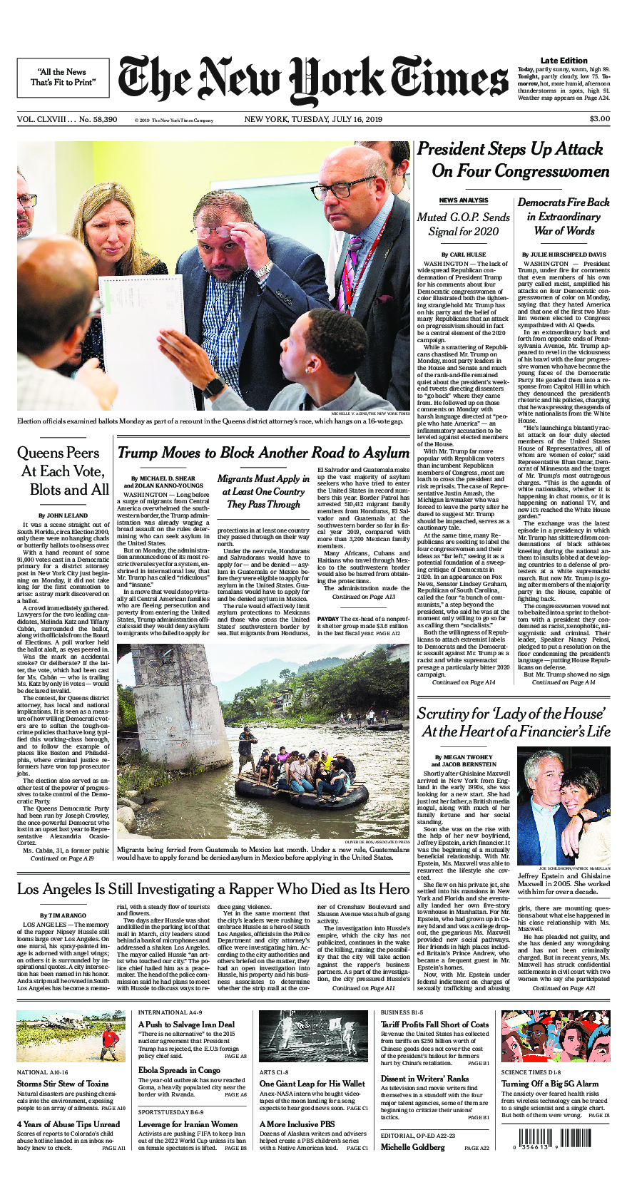 Prima-pagina-New-York-Times-del-2019-07-16