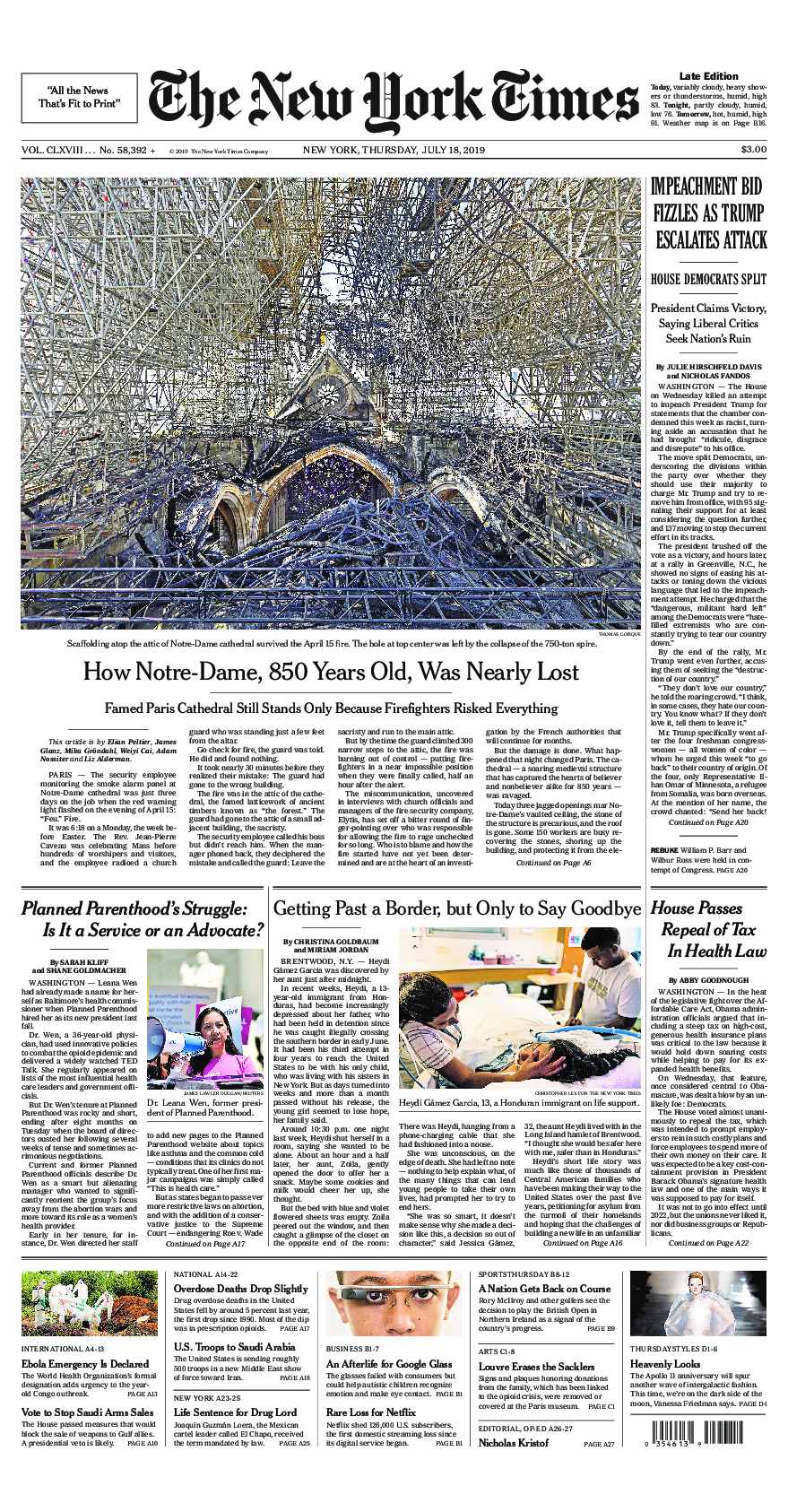 Prima-pagina-New-York-Times-del-2019-07-18