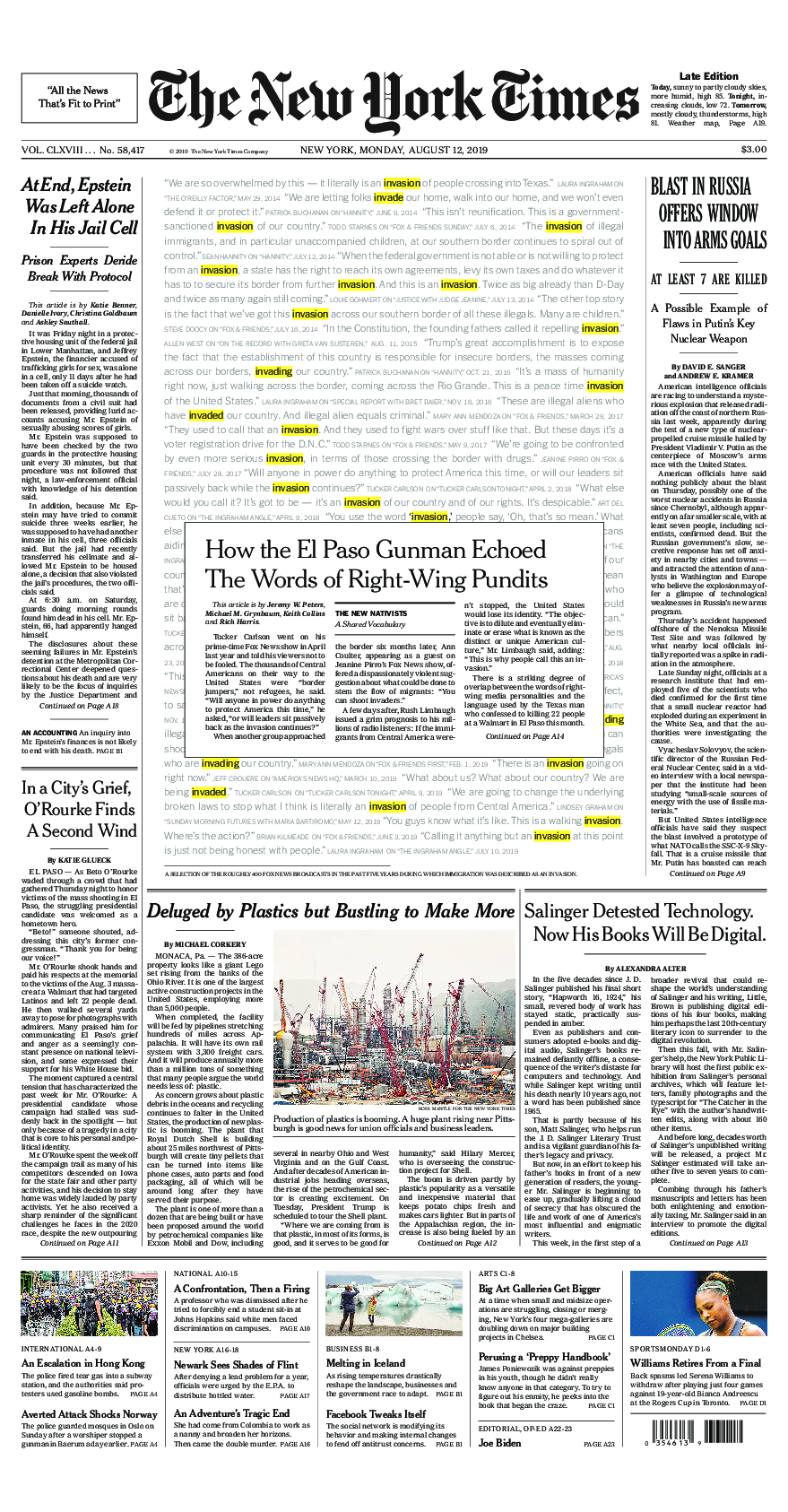 Prima-pagina-New-York-Times-del-2019-08-12