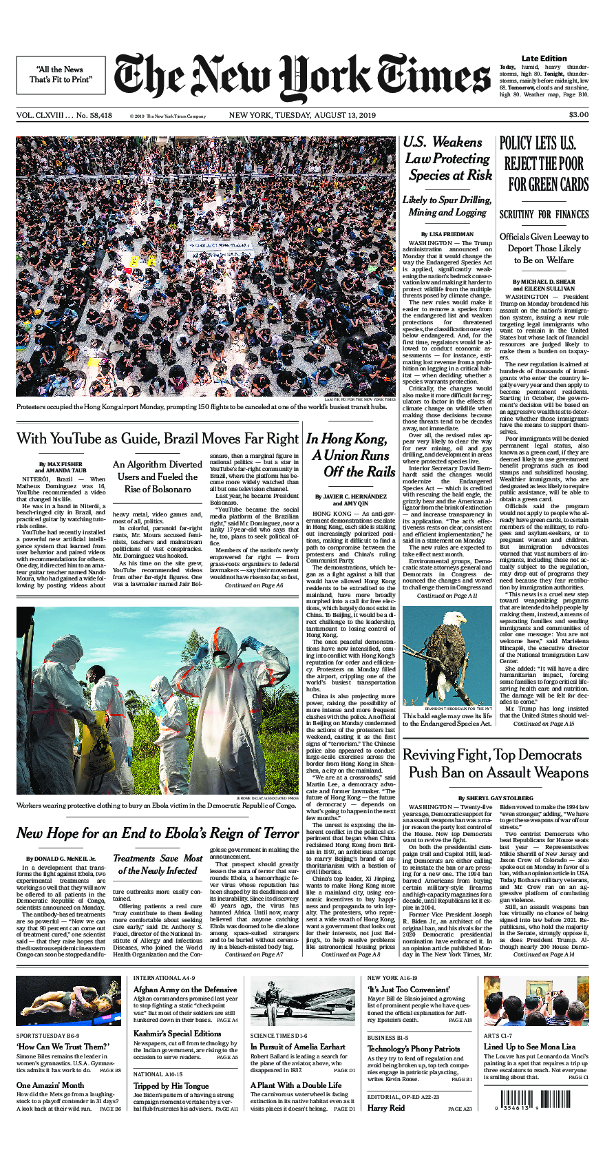 Prima-pagina-New-York-Times-del-2019-08-13