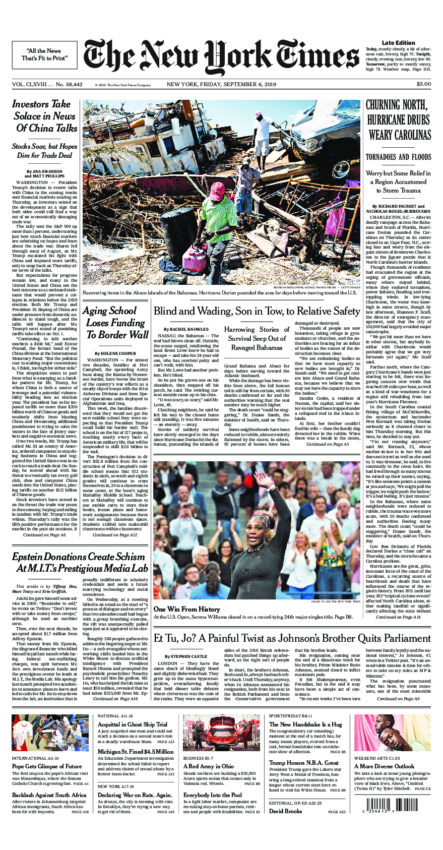 Prima-pagina-New-York-Times-del-2019-09-06