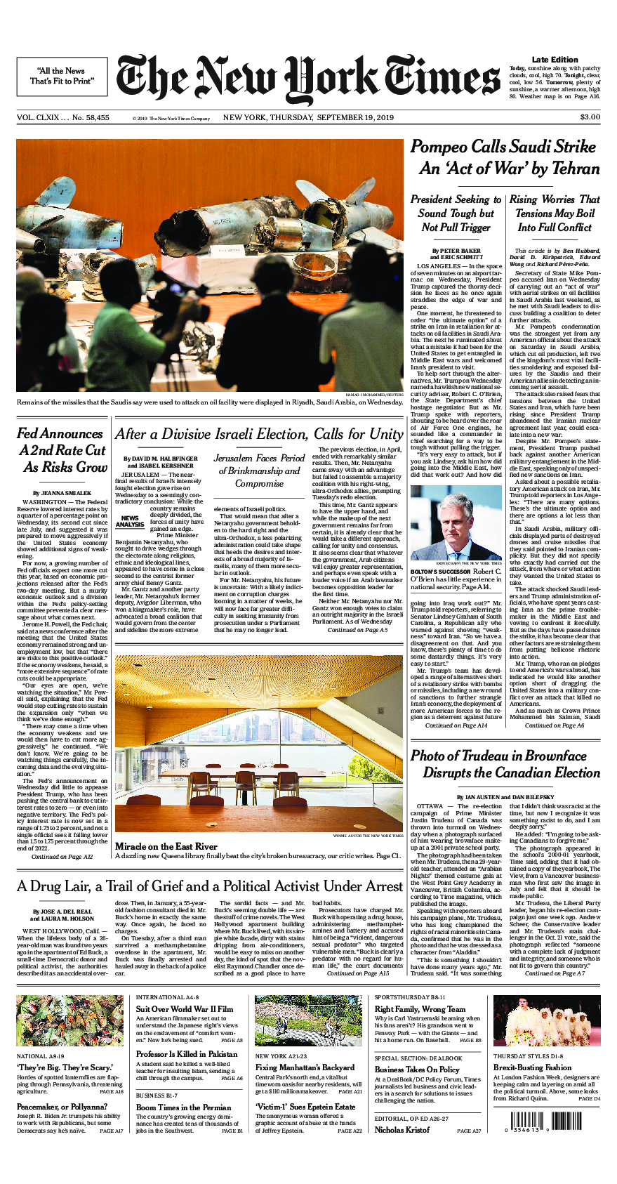 Prima-pagina-New-York-Times-del-2019-09-19