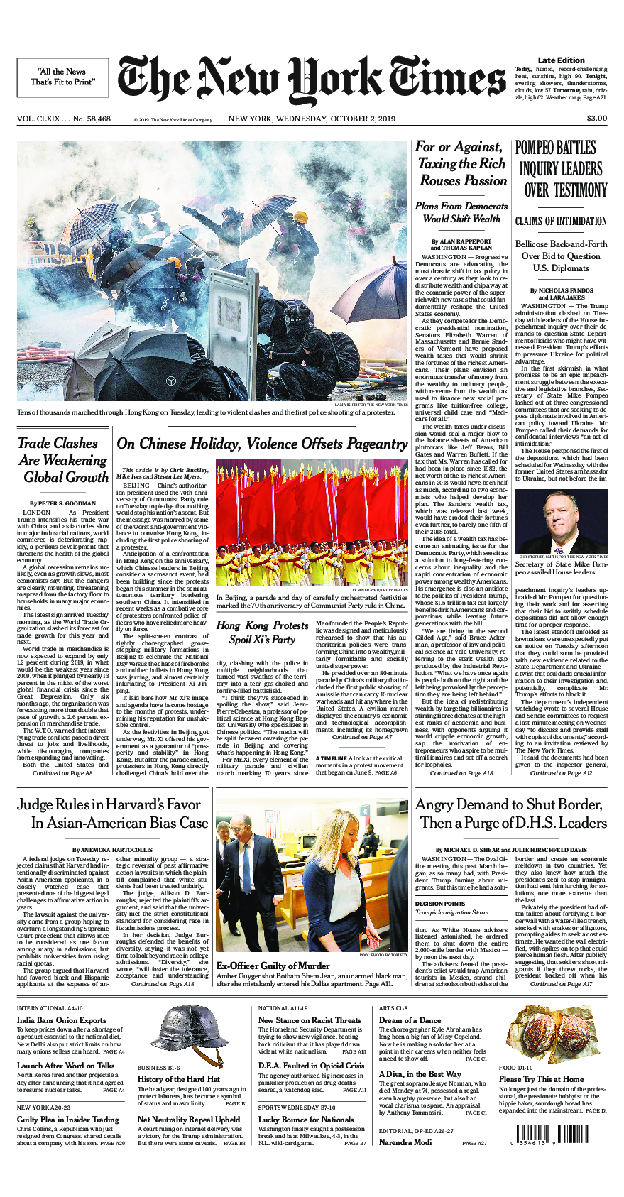 Prima-pagina-New-York-Times-del-2019-10-02