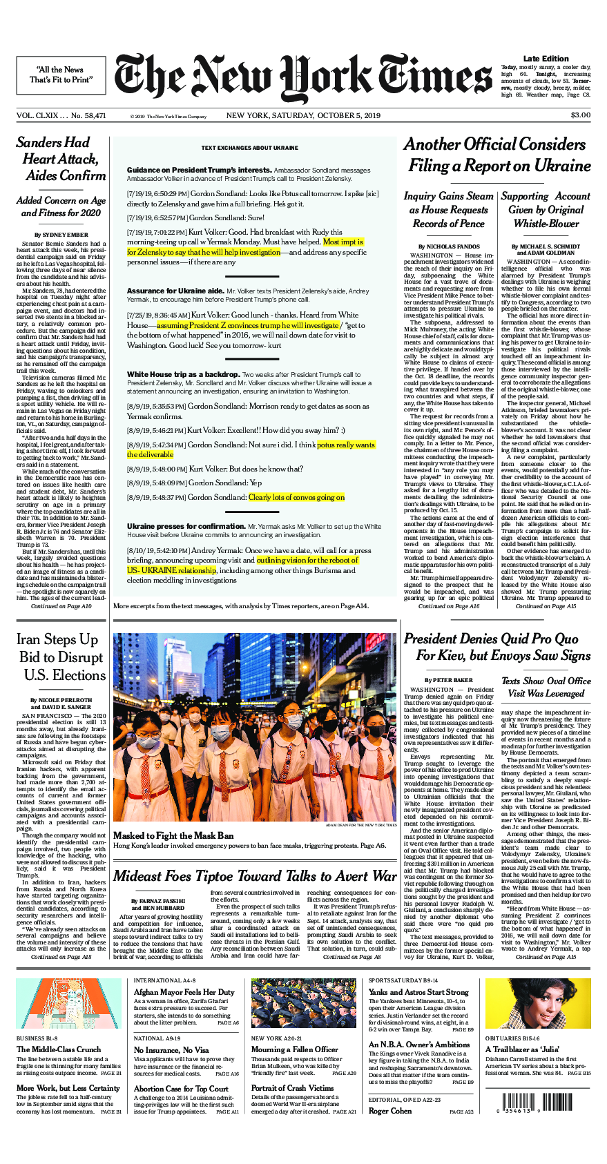 Prima-pagina-New-York-Times-del-2019-10-05