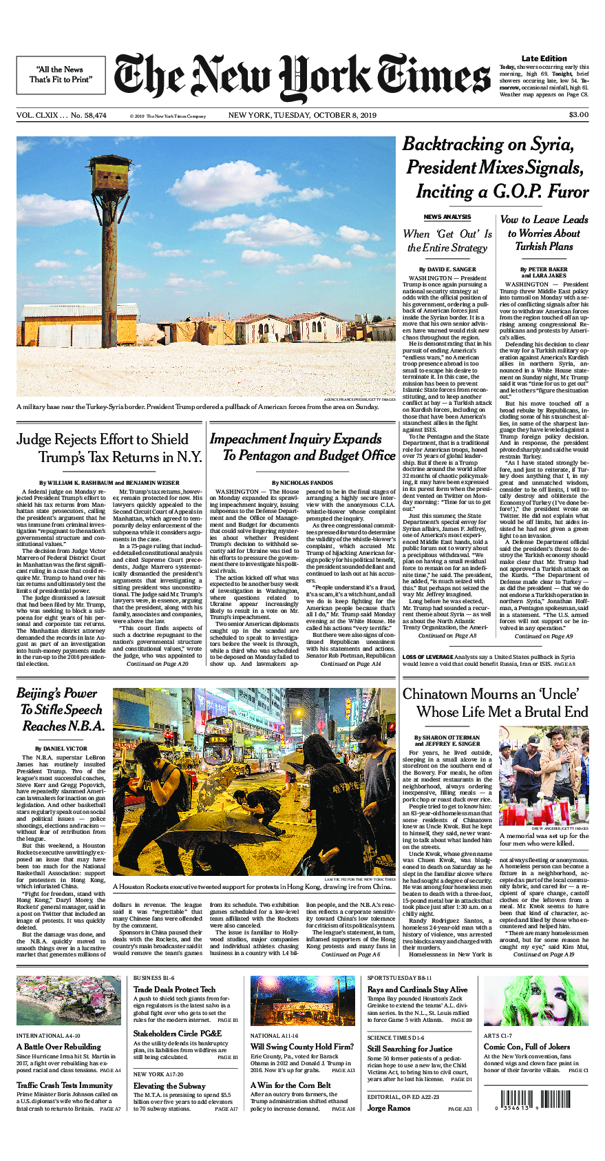 Prima-pagina-New-York-Times-del-2019-10-08