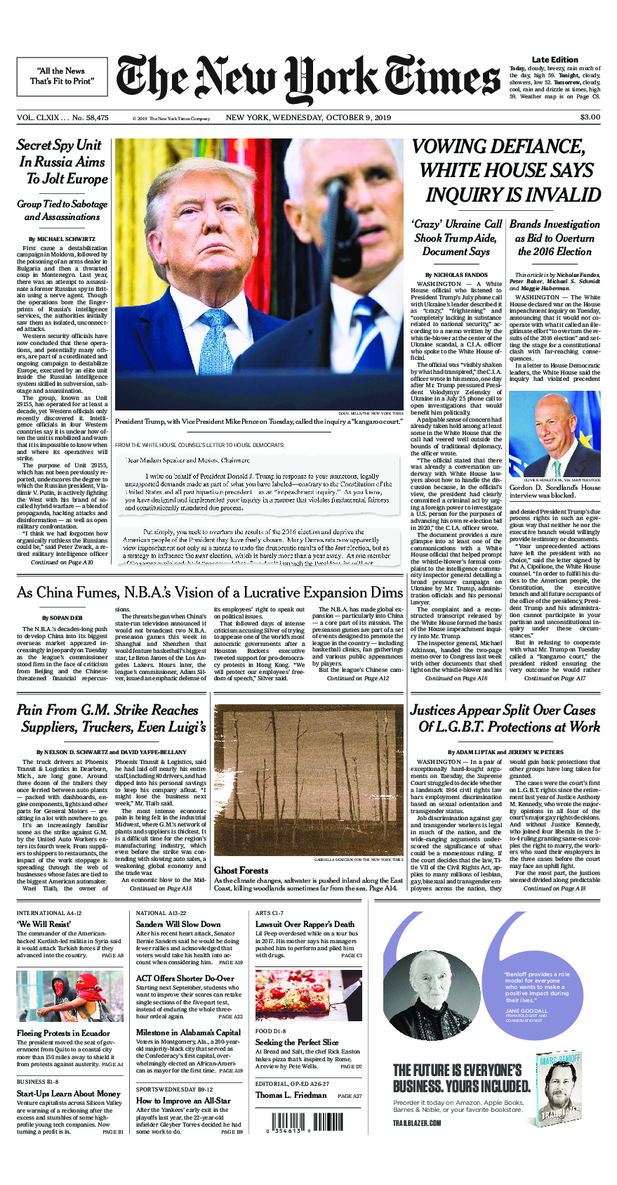 Prima-pagina-New-York-Times-del-2019-10-09