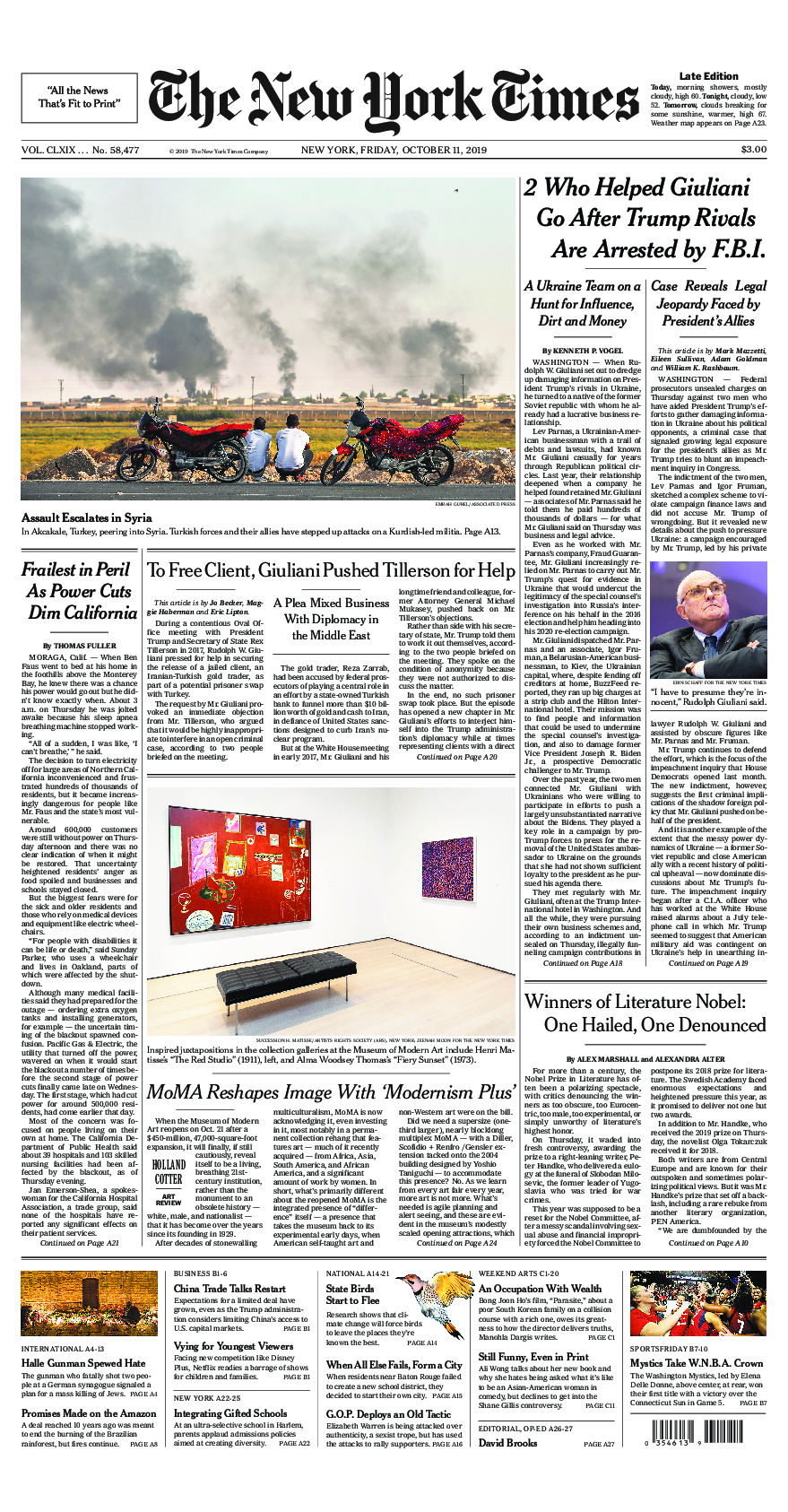 Prima-pagina-New-York-Times-del-2019-10-11