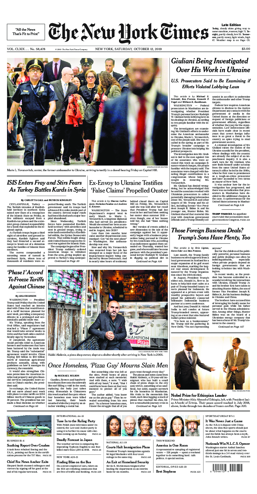 Prima-pagina-New-York-Times-del-2019-10-12