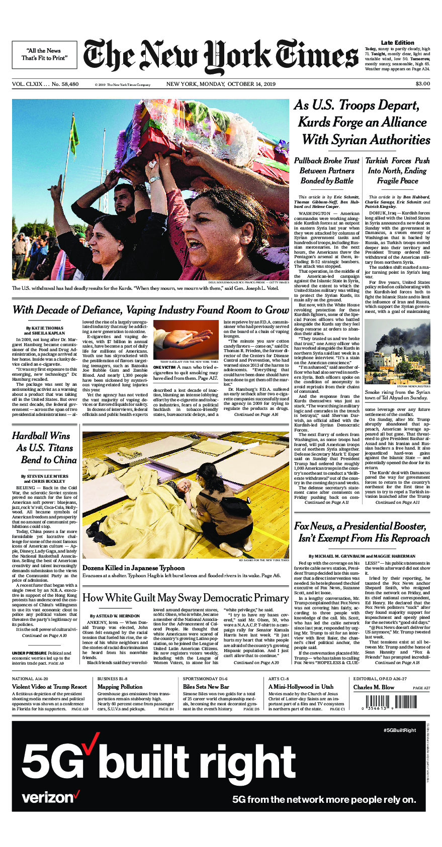 Prima-pagina-New-York-Times-del-2019-10-14