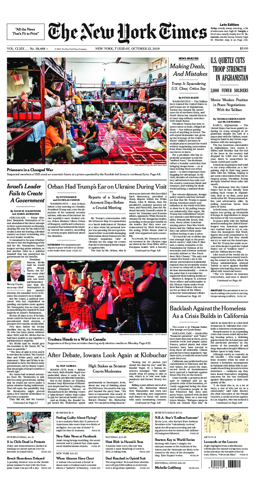 Prima-pagina-New-York-Times-del-2019-10-22