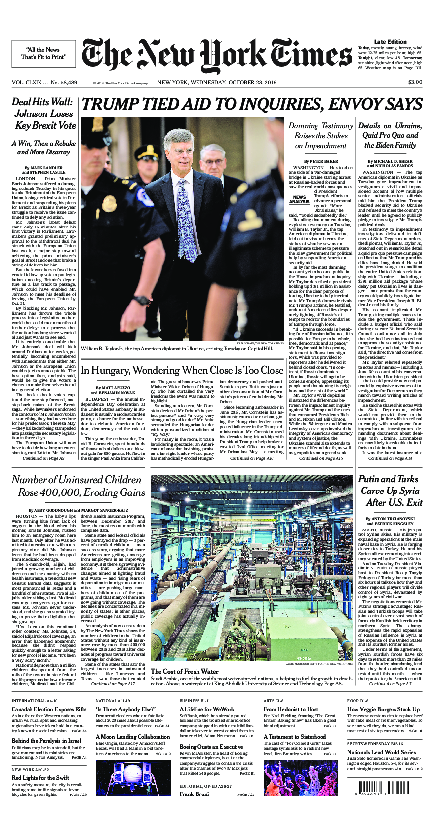 Prima-pagina-New-York-Times-del-2019-10-23